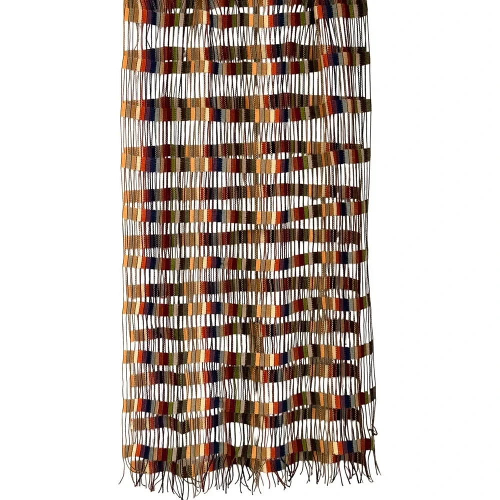 Gritty Boho Woven Ladder Scarf Womens Earth Tone Fringe Granola Chic
